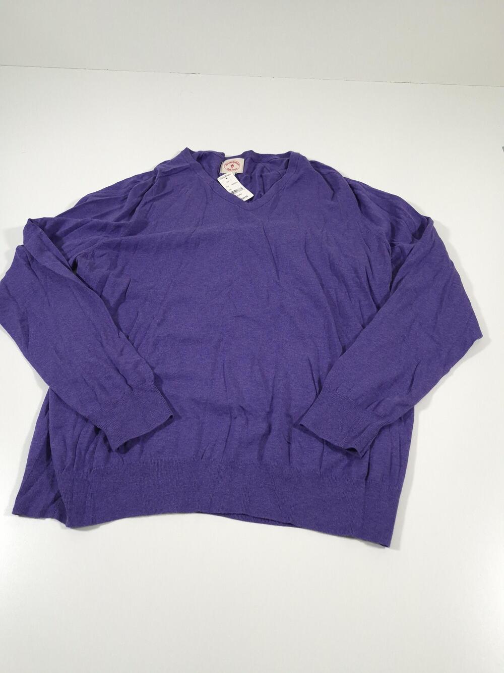 Brooks Brothers Red Fleece Sweater Mens XL Purple Cotton Cashmere V Neck Knit